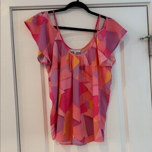 Pink and Purple Geometric Off the Shoulder Blouse
